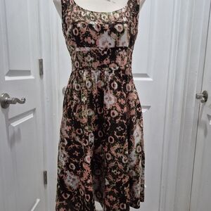 Calvin Klein Green Pink Brown White Dress Side Zipper Pockets Fully Lined Size 8